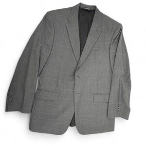 Jos A Bank Men's Traveler Wool Sport Coat Blazer Gray Check Windowpane Size 43R